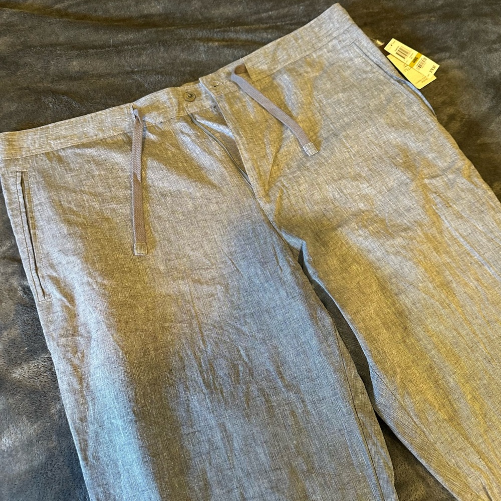 Tasso Elba Men's Gray Linen-Blend Drawstring Chinos